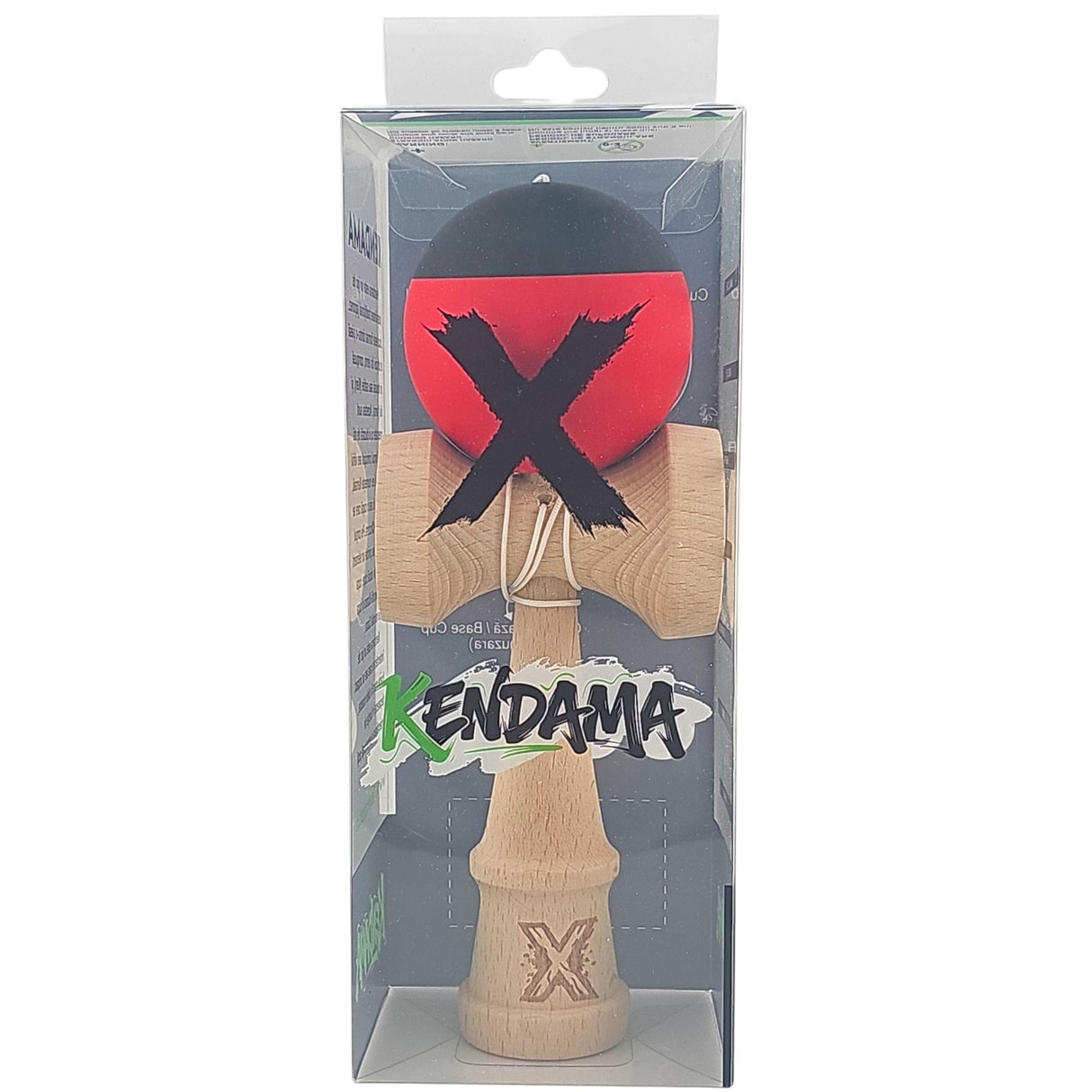 Kendama X Originala, Profesionala, Flippy, 18 cm, din Lemn, Rubber Grip, Rosu/Negru