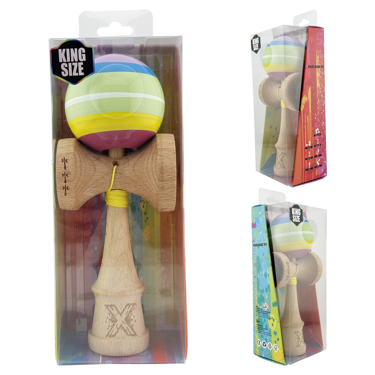 Kendama X SPECTRUM Originala, Profesionala, Vivimall, Big Cups V2, Super Sticky Legendary Cupe Mari, Rulment Metalic cu Ata 55 cm, Multicolor