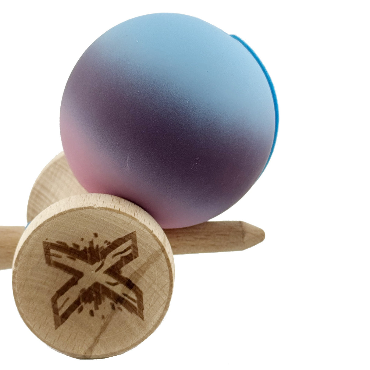 Kendama X Originala, Profesionala, Flippy, Big Cups V2, Rubber Grip cu Cupe Mari, Rulment Metalic cu Ata 55 cm,-Gradient Albastru/Mov/Roz - vivimall.ro