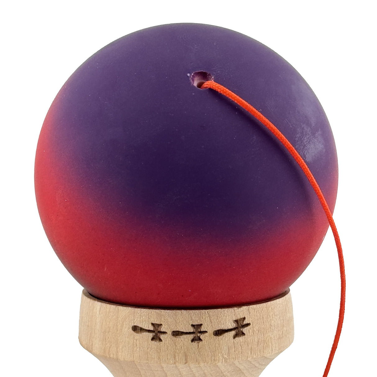 Kendama X Originala, Profesionala, Flippy, Big Cups V2, Rubber Grip cu Cupe Mari, Rulment Metalic cu Ata 55 cm,-Mov/Rosu/Negru - vivimall.ro