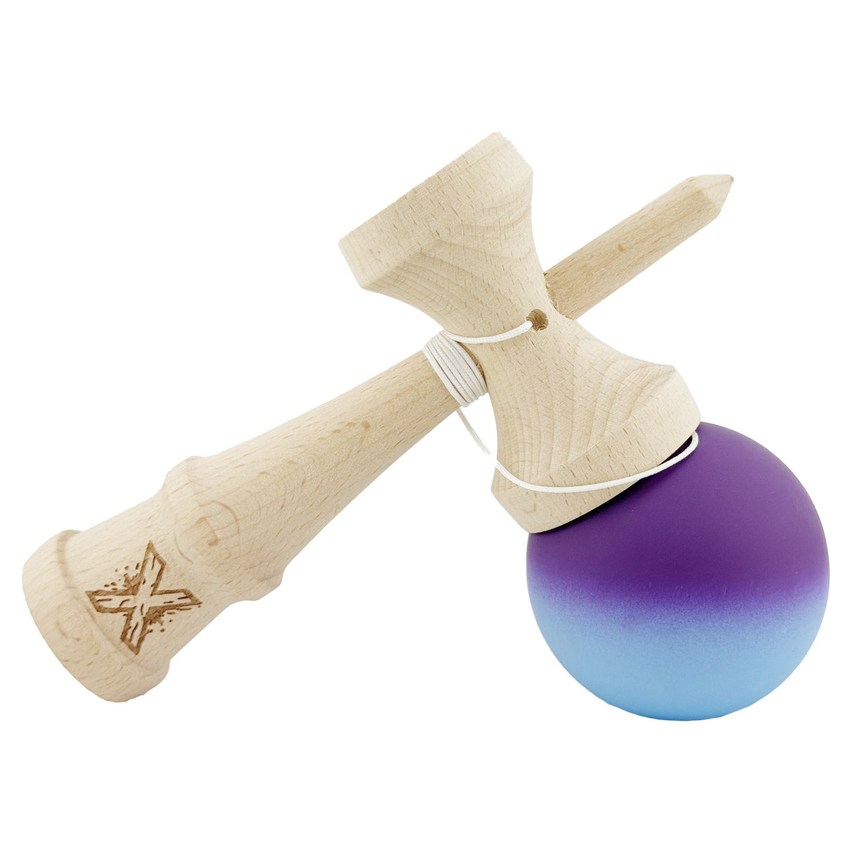 Kendama X Originala, Profesionala, Vivimall, Big Cups V2, Rubber Grip cu Cupe Mari, Rulment Metalic cu Ata 55 cm, Gradient Mov/ Albastru - vivimall.ro