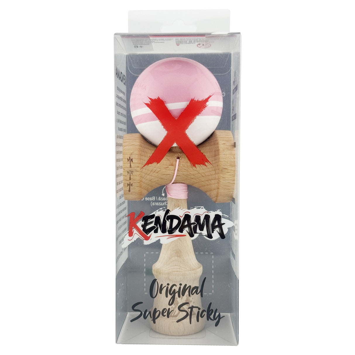 Kendama X Originala, Profesionala, Flippy, Big Cups V2, Super Sticky cu Cupe Mari, din lemn 18 cm, Rulment Metalic cu Ata 55 cm, Roz/Alb - vivimall.ro