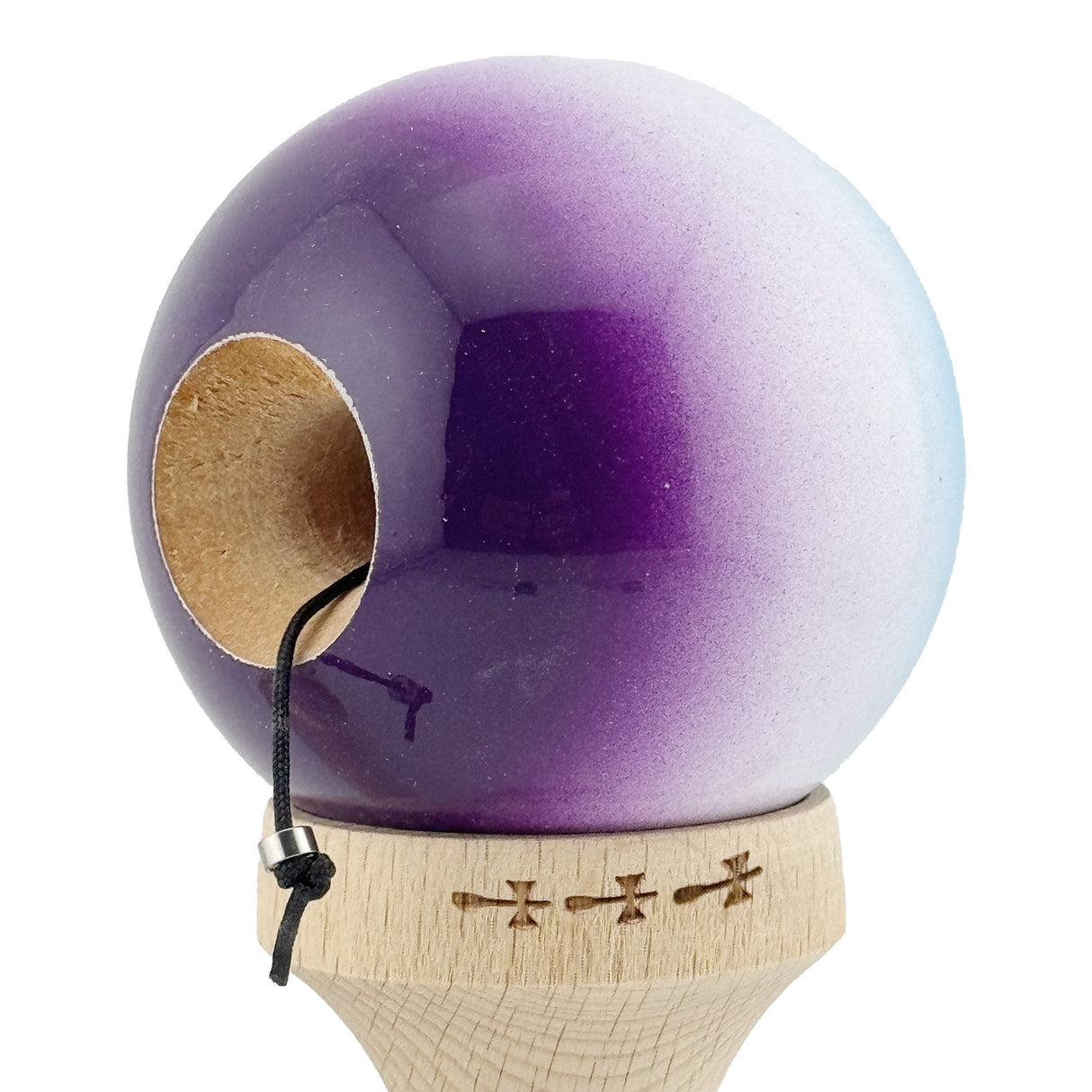 Kendama X Originala, Profesionala, Vivimall, Big Cups V2, Super Sticky, Rulment Metalic cu Ata 55 cm, Albastru/Alb/Mov - vivimall.ro