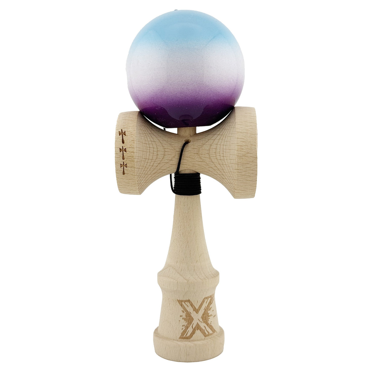 Kendama X Originala, Profesionala, Vivimall, Big Cups V2, Super Sticky, Rulment Metalic cu Ata 55 cm, Albastru/Alb/Mov - vivimall.ro