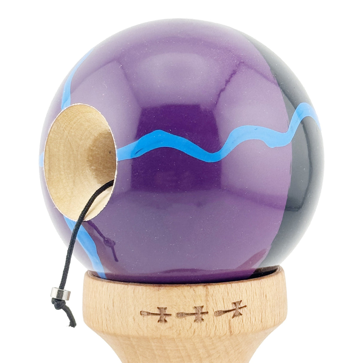 Kendama X Originala, Profesionala, Vivimall, Big Cups V2, Super Sticky cu Cupe Mari, Rulment Metalic, din lemn 18 cm, Ata 55 cm, Negru/Mov