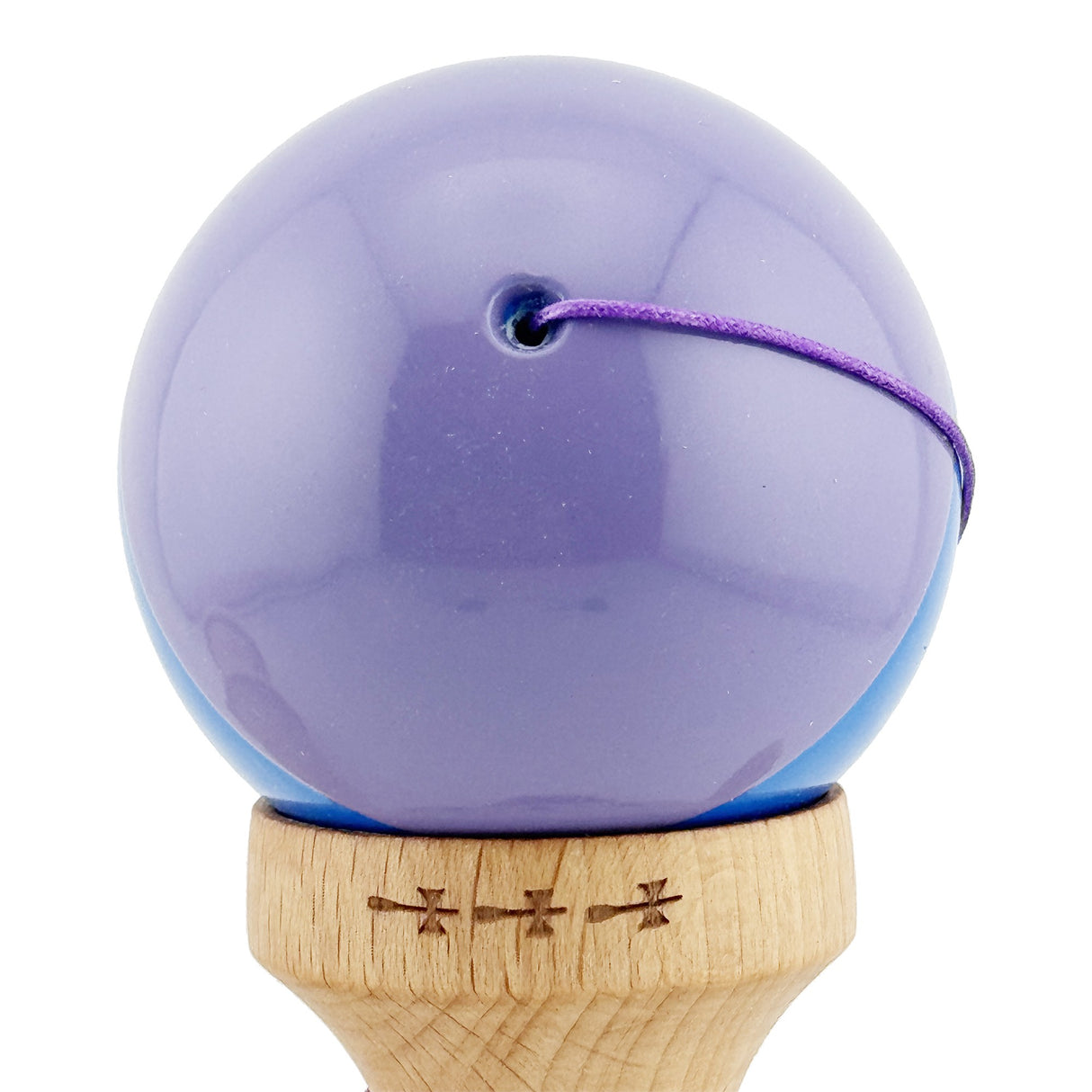 Kendama X Originala, Profesionala, Flippy, Big Cups V2, Super Sticky cu Cupe Mari, Rulment Metalic, din lemn 18 cm, Ata 55 cm, Mov/Albastru