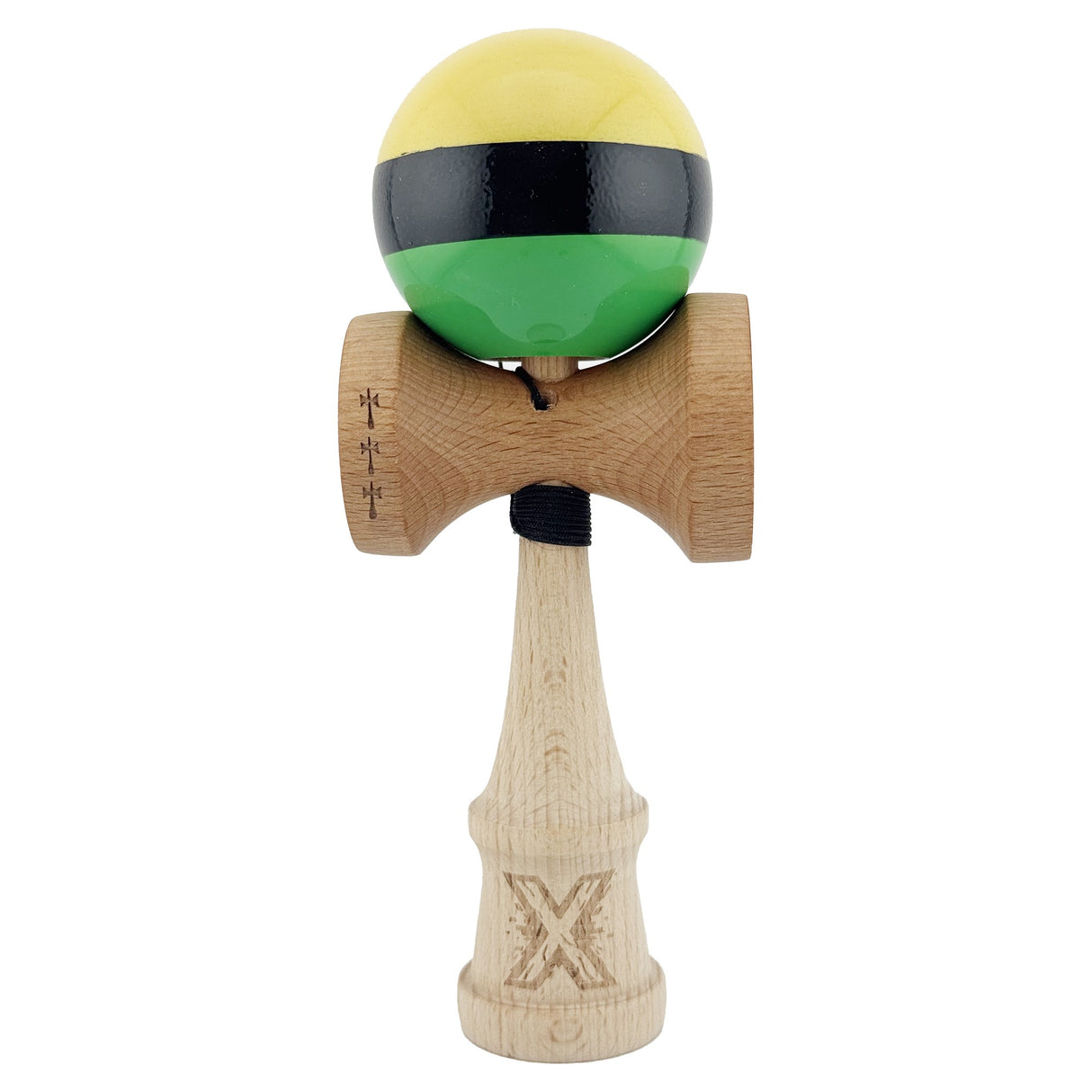 Kendama X Originala, Profesionala, Vivimall, Big Cups V2, Super Sticky, Rulment Metalic cu Ata 55 cm, Galben/Negru/Verde - vivimall.ro