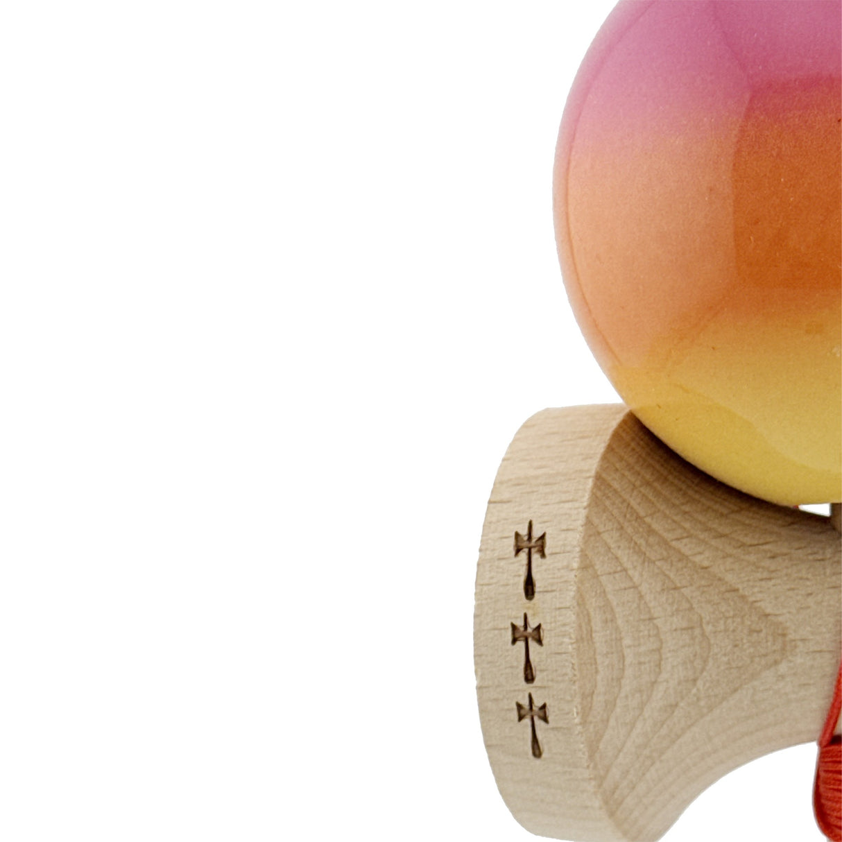 Kendama X Originala, Profesionala, Flippy, Big Cups V2, Super Sticky Cupe Mari, Rulment Metalic cu Ata 55 cm, Roz/Portocaliu/Galben - vivimall.ro