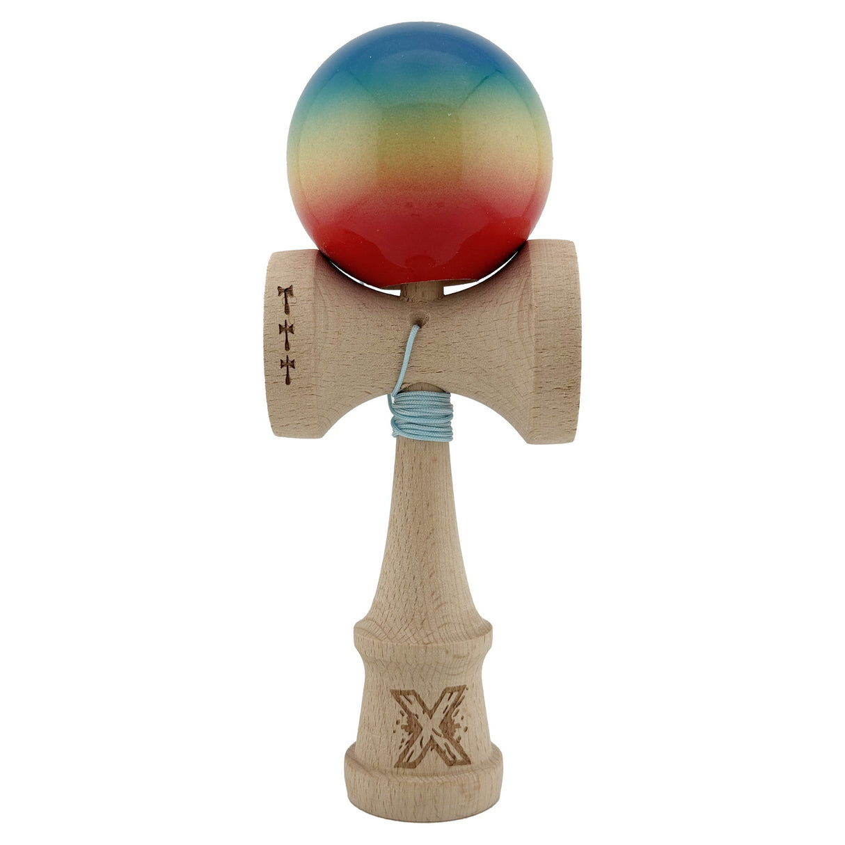 Kendama X Originala, Profesionala, Flippy, Big Cups V2, Super Sticky Cupe Mari, Rulment Metalic cu Ata 55 cm, Rosu/Galben/Albastru - vivimall.ro