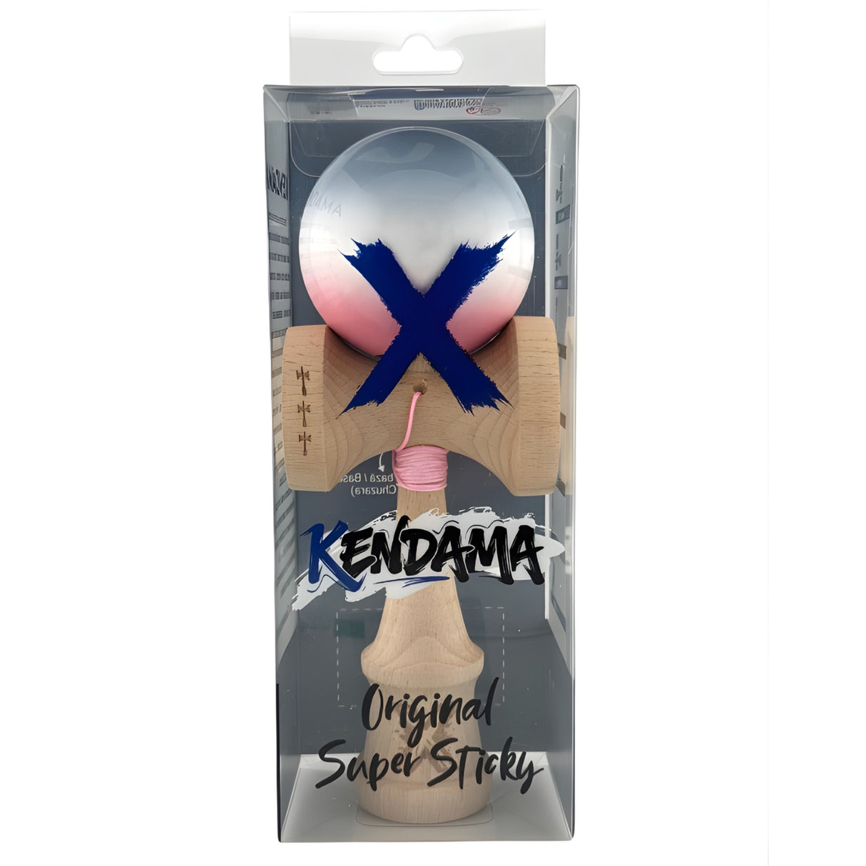 Kendama X Originala, Profesionala, Flippy, Big Cups V2, Super Sticky Cupe Mari, Rulment Metalic cu Ata 55 cm, Gradient Roz/Alb/Gri - vivimall.ro
