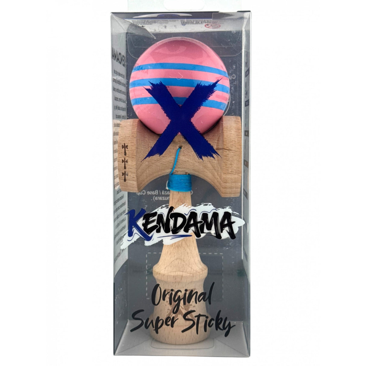 Kendama X Originala, Profesionala, Flippy, Big Cups V2, Super Sticky Legendary Cupe Mari, Rulment Metalic cu Ata 55 cm, Roz/Linii Albastre deschise - vivimall.ro