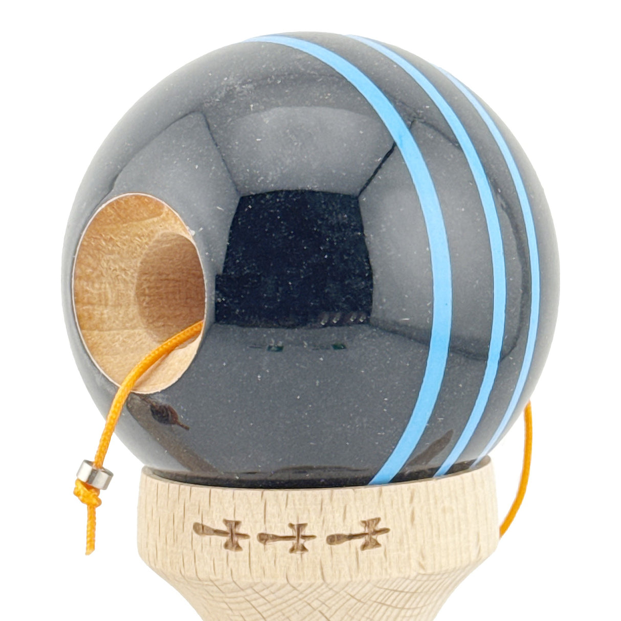 Kendama X Originala, Profesionala, Flippy, Big Cups V2, Super Sticky Legendary Cupe Mari, Rulment Metalic cu Ata 55 cm, Negru/Linii Albastre deschise - vivimall.ro