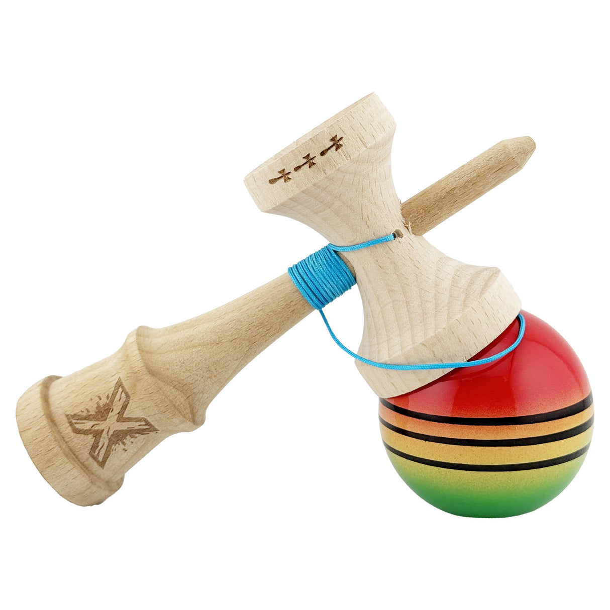 Kendama X Originala, Profesionala, Flippy, Big Cups V2, Super Sticky Legendary Cupe Mari, Rulment Metalic cu Ata 55 cm, Rosu/Galben/Verde - vivimall.ro