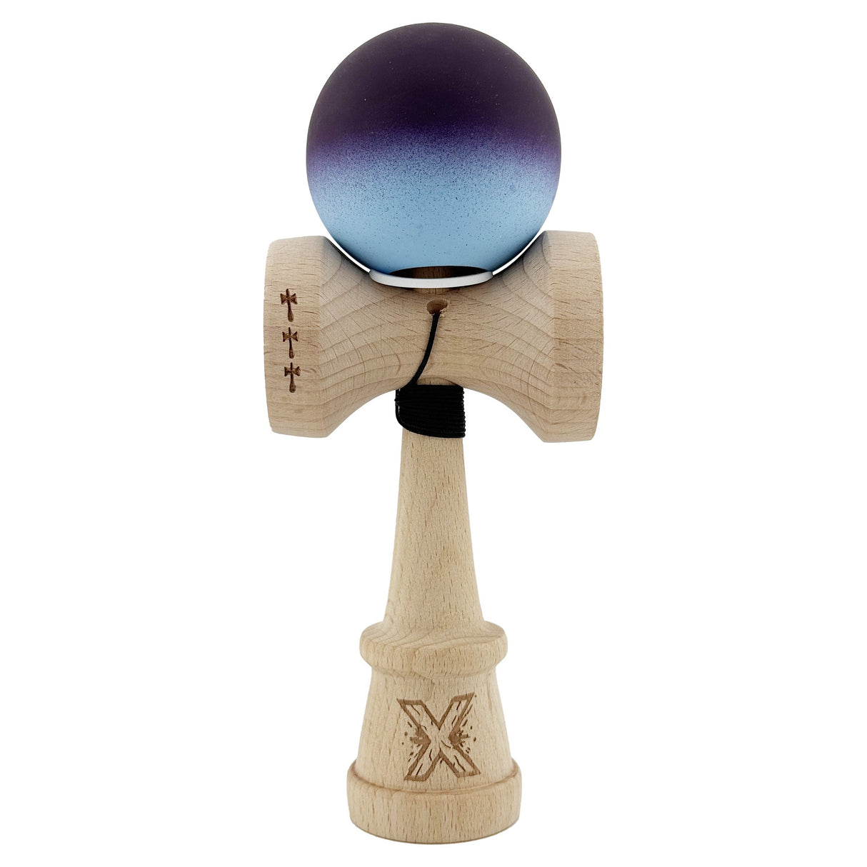 Kendama X Originala, Profesionala, Vivimall, Cupe Mari KING SIZE V3, Rubber Grip, Gaura in Baza, Rulment Metalic, din lemn 18 cm, Ata 55 cm, Gradient Negru/Albastru deschis - vivimall.ro