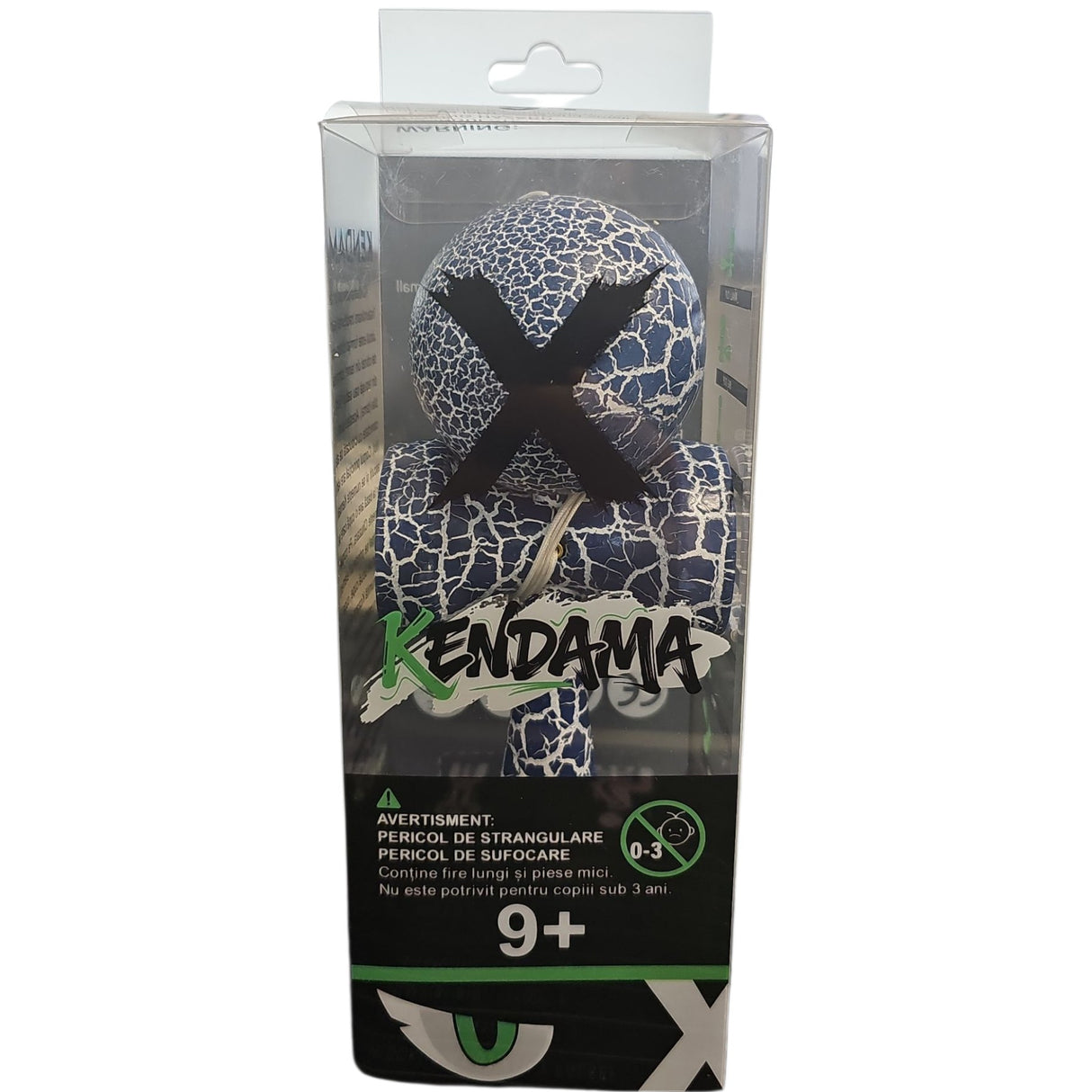 Kendama X Originala, Profesionala, Vivimall, Cracked, din Lemn, 18 cm, Albastru/Alb - vivimall.ro