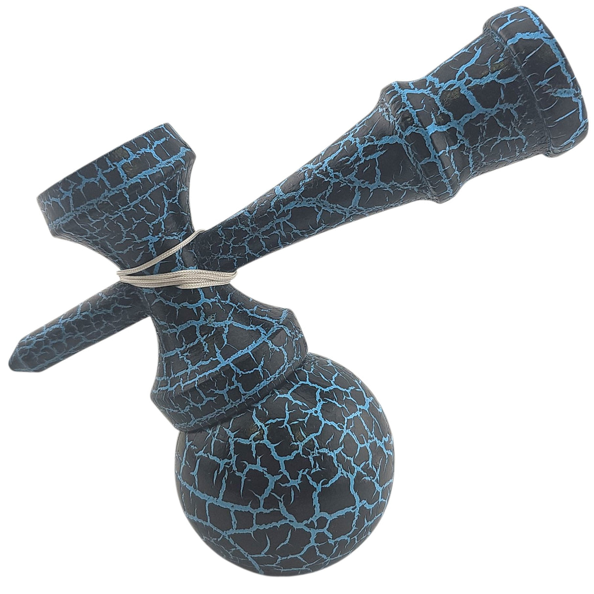 Kendama X Originala,  Profesionala, Flippy, Cracked, din Lemn, 18 cm,  Negru, Albastru