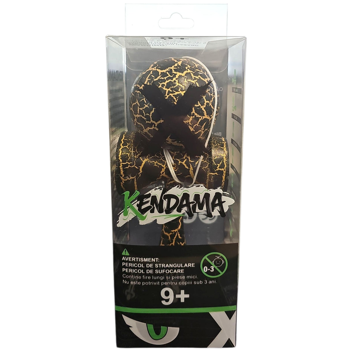 Kendama X Originala, Profesionala, Vivimall, Cracked, din Lemn, 18 cm, Negru/Auriu - vivimall.ro