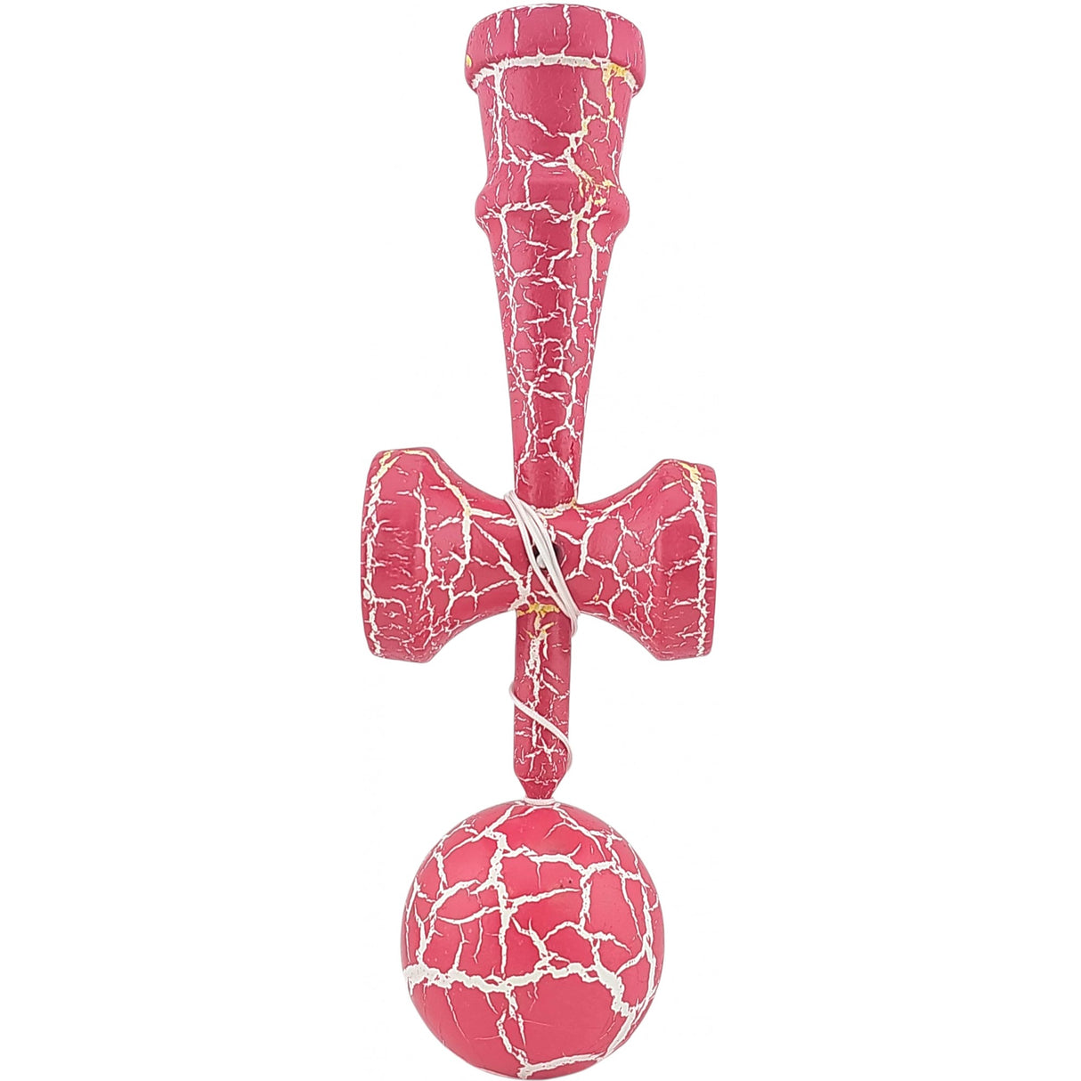 Kendama X Originala, Profesionala, Flippy, Cracked, din Lemn, 18 cm, Roz Aprins/Alb