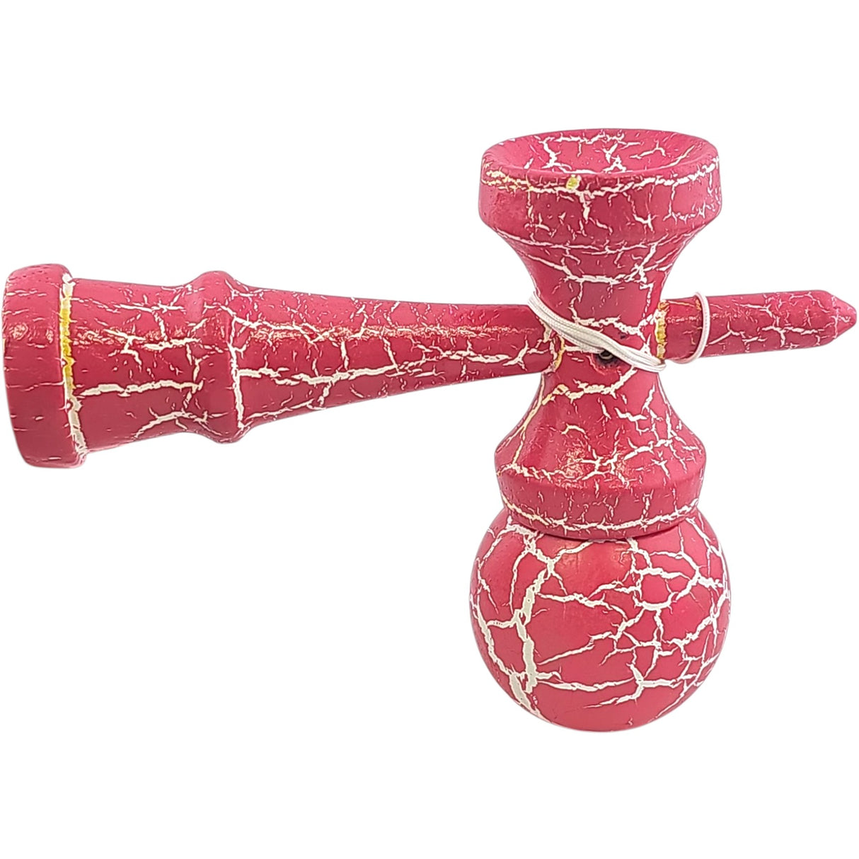 Kendama X Originala, Profesionala, Flippy, Cracked, din Lemn, 18 cm, Roz Aprins/Alb