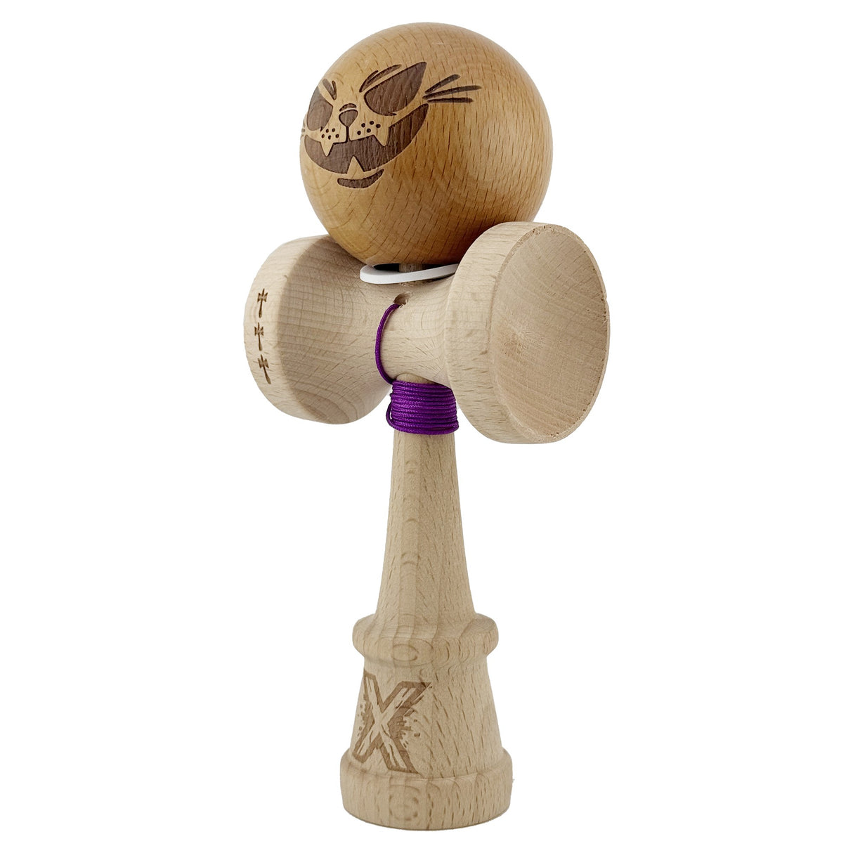 Kendama X Originala, Profesionala, Vivimall, Crazy Cat,-Super Sticky, Cupe Mari KING SIZE V3, Gaura in Baza, Rulment Metalic, din lemn 18 cm, Ata 55 cm, Maro - vivimall.ro