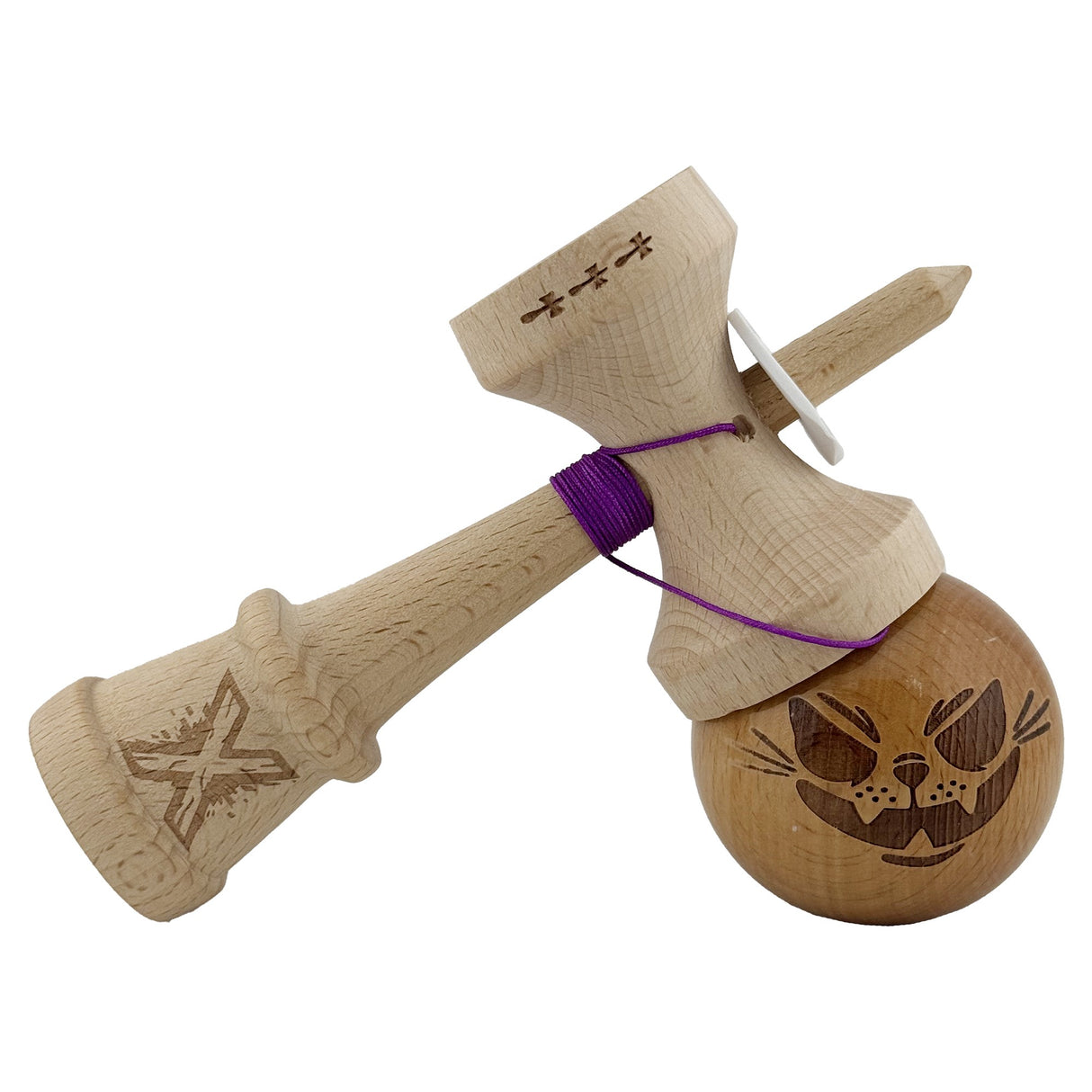 Kendama X Originala, Profesionala, Vivimall, Crazy Cat,-Super Sticky, Cupe Mari KING SIZE V3, Gaura in Baza, Rulment Metalic, din lemn 18 cm, Ata 55 cm, Maro - vivimall.ro
