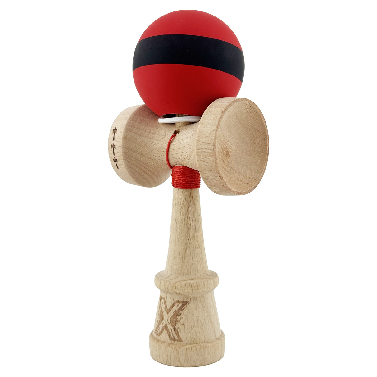 Kendama X Originala, Profesionala, Vivimall, Cupe Mari KING SIZE V3, Rubber Grip, Gaura in Baza, Rulment Metalic, din lemn 18 cm, Ata 55 cm, M Bicolor Rosu Dublu/Negru - vivimall.ro