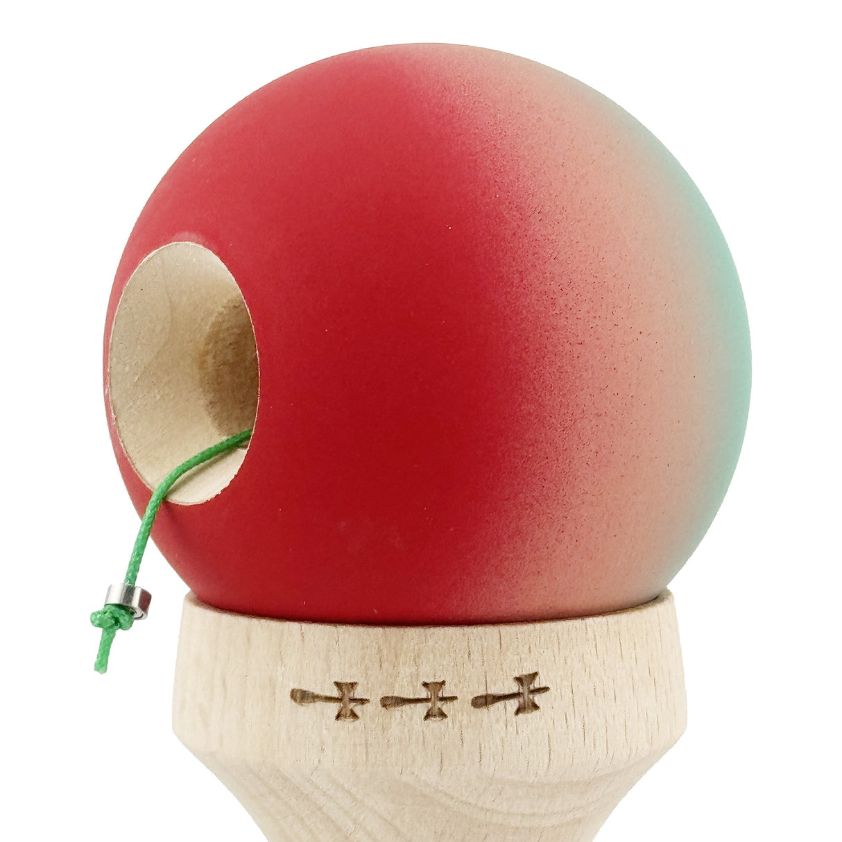 Kendama X Originala, Profesionala, Vivimall, Cupe Mari KING SIZE V3, Rubber Grip, Gaura in Baza, Rulment Metalic, din lemn 18 cm, Ata 55 cm, Gradient Verde/Roz/Rosu - vivimall.ro
