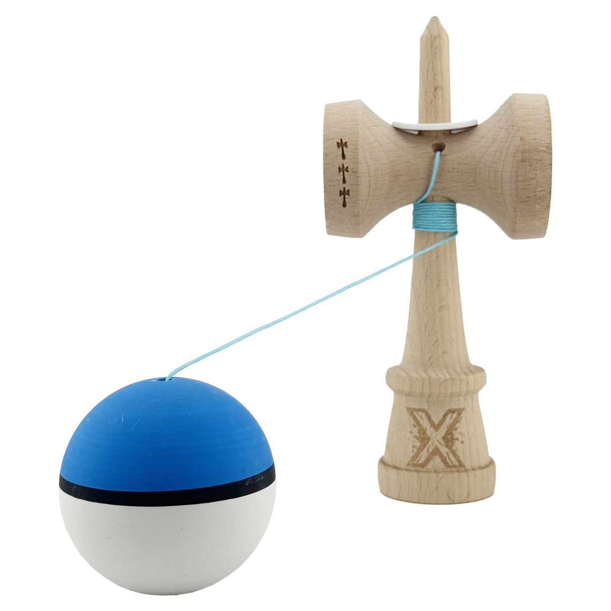Kendama X Originala, Profesionala, Vivimall, Big Cups V3, Rubber Grip model albastru/negru/alb - vivimall.ro