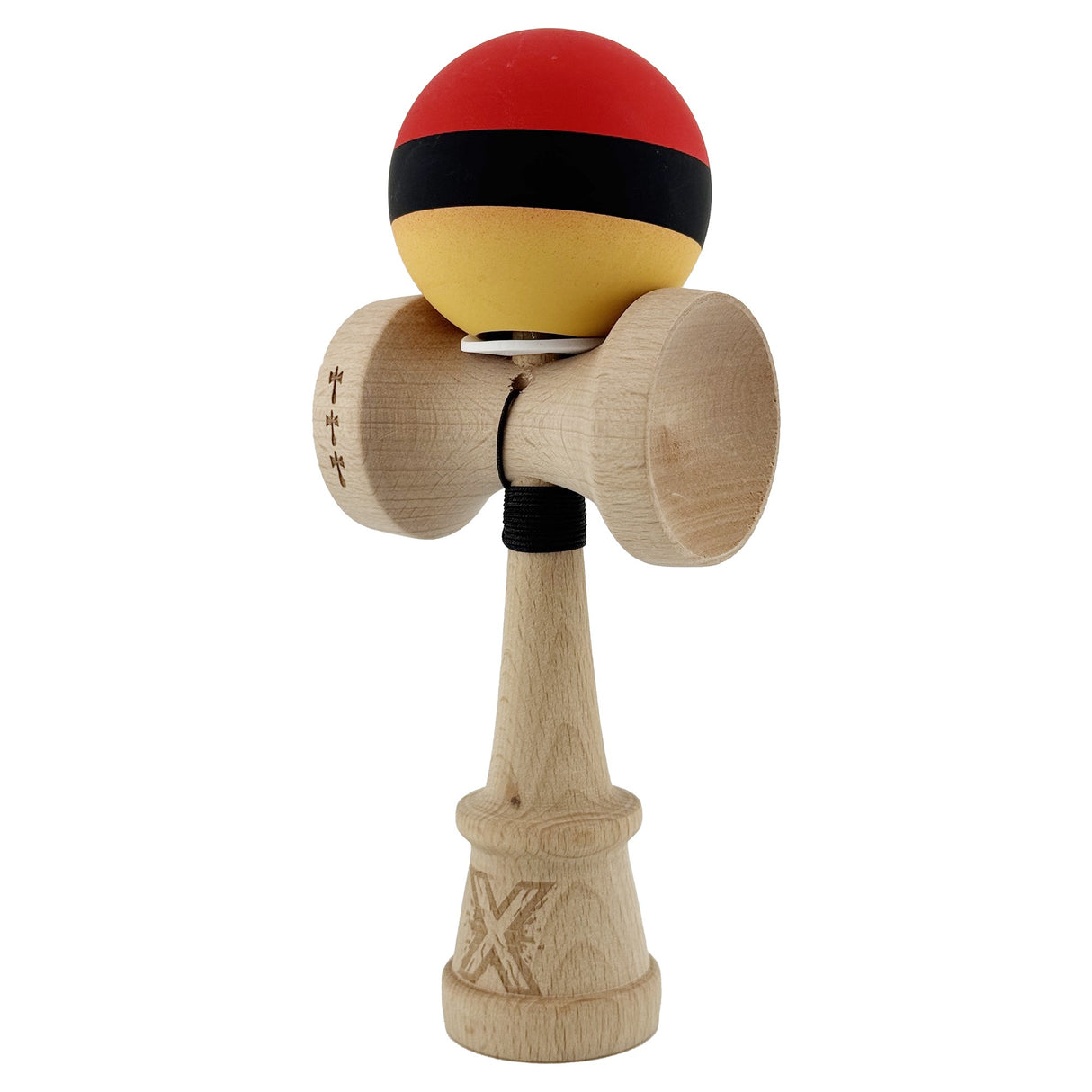 Kendama X Originala, Profesionala, Vivimall, Big Cups V3, Rubber Grip model rosu/negru/galben - vivimall.ro