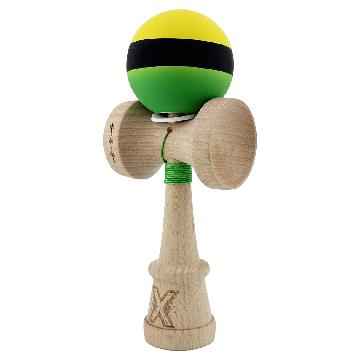 Kendama X Originala, Profesionala, Vivimall, Big Cups V3, Rubber Grip model galben/negru/verde - vivimall.ro