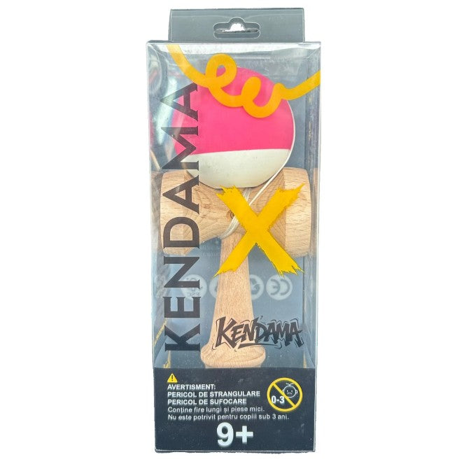 Kendama X Originala, Profesionala, Vivimall, din Lemn, 18 cm, Rubber Grip, Roz inchis/Alb - vivimall.ro