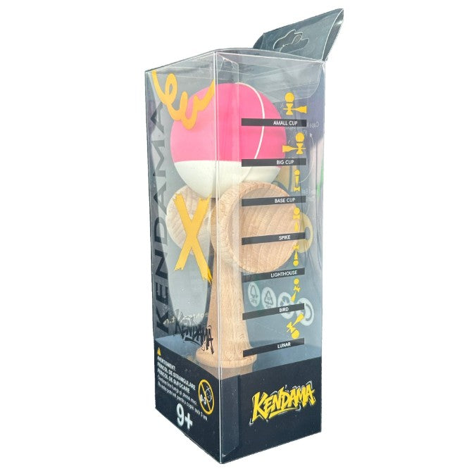 Kendama X Originala, Profesionala, Vivimall, din Lemn, 18 cm, Rubber Grip, Roz inchis/Alb - vivimall.ro