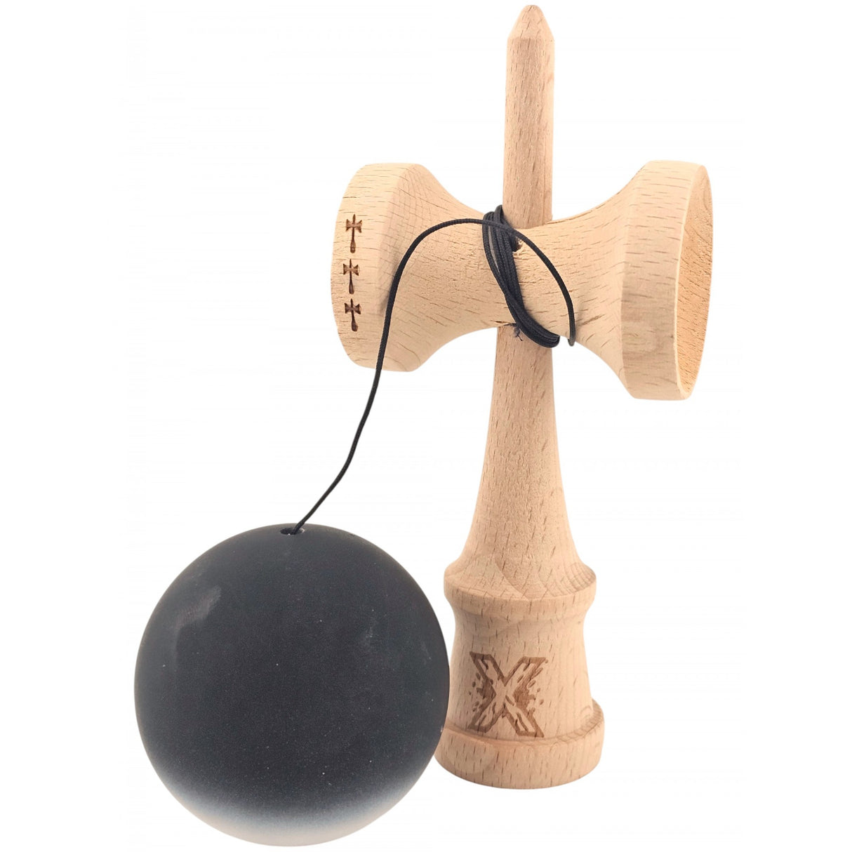 Kendama X Originala, Profesionala, Vivimall, Big Cups V2, Rubber Grip cu Cupe Mari, Rulment Metalic cu Ata 55 cm,-Gradient Alb/Negru - vivimall.ro