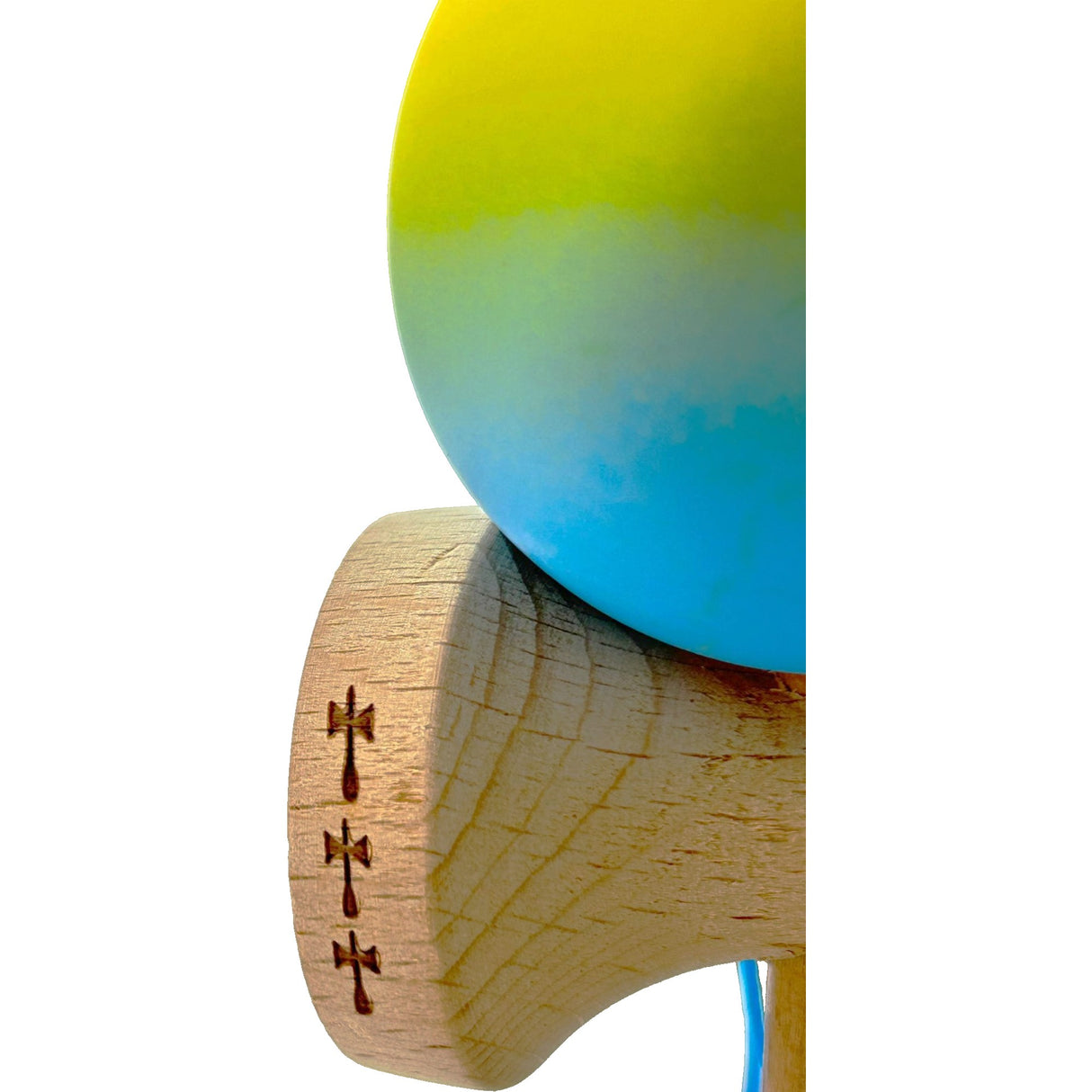 Kendama X Originala, Profesionala, Vivimall, Big Cups V2, Rubber Grip cu Cupe Mari, Rulment Metalic cu Ata 55 cm,-Gradient Galben/Albastru - vivimall.ro