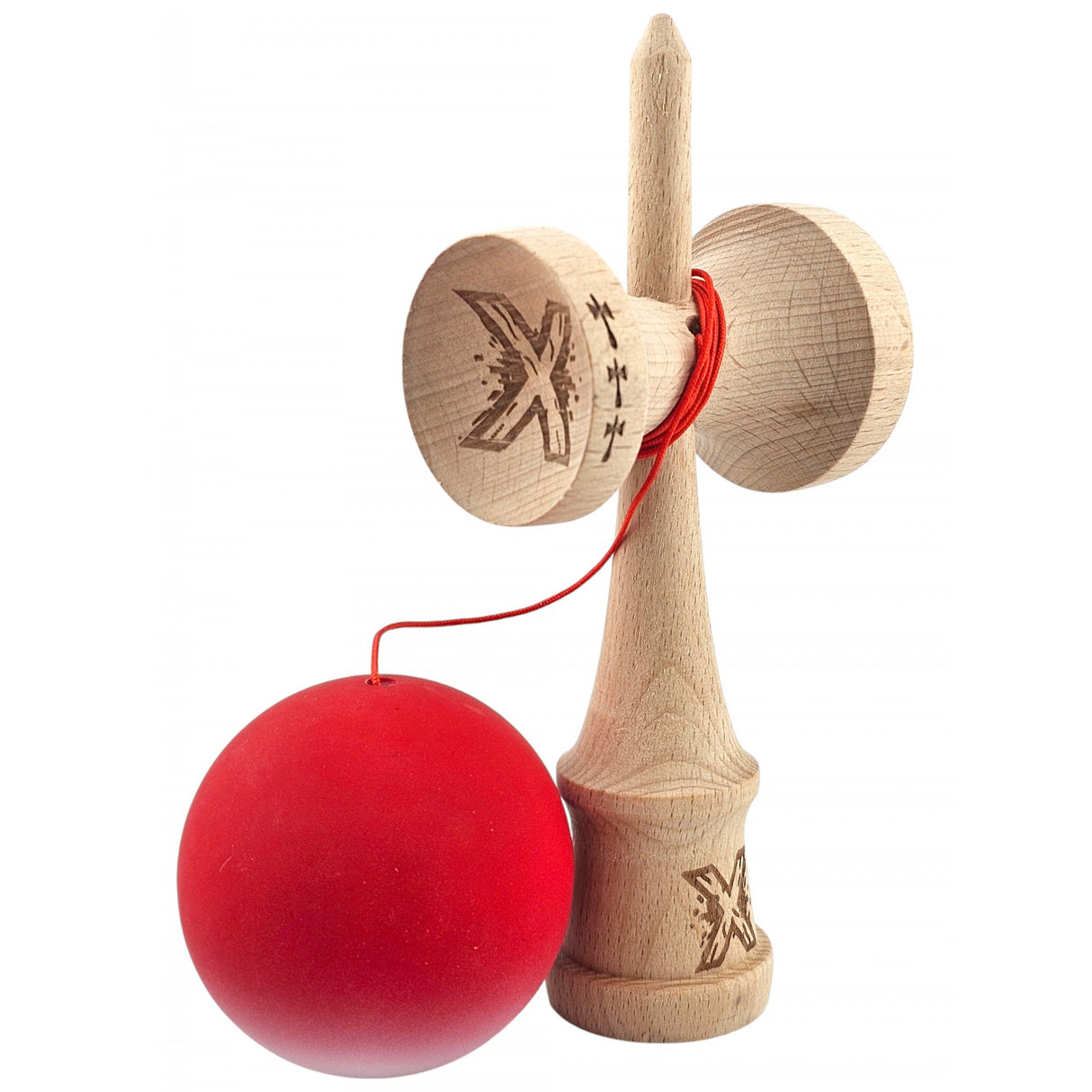 Kendama X Originala, Profesionala, Flippy, Big Cups V2, Rubber Grip cu Cupe Mari, Rulment Metalic cu Ata 55 cm,-Gradient Rosu/Alb - vivimall.ro
