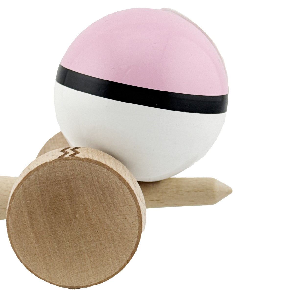 Kendama X Originala, Profesionala, Flippy, din Lemn, Gravata, 18 cm, Super Sticky, Roz/Negru/Alb - vivimall.ro