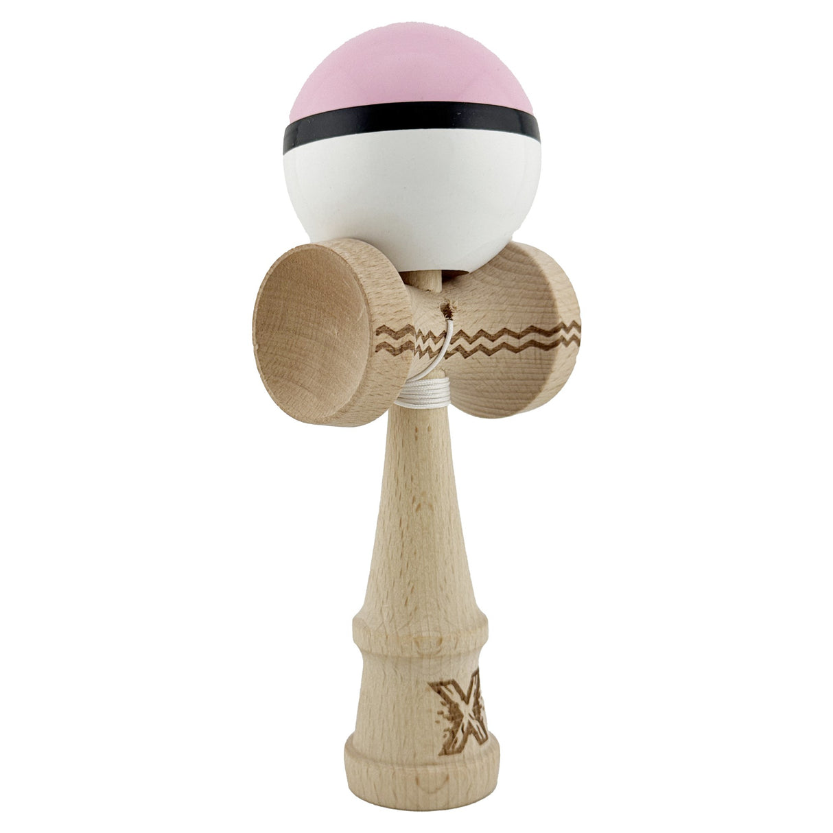 Kendama X Originala, Profesionala, Flippy, din Lemn, Gravata, 18 cm, Super Sticky, Roz/Negru/Alb - vivimall.ro