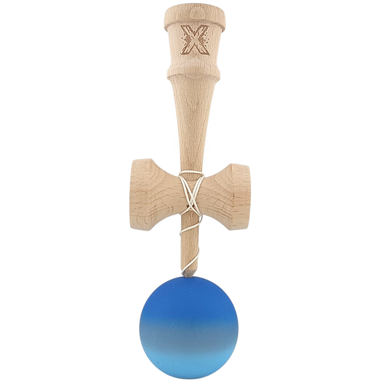 Kendama X Originala, Profesionala, Flippy, din Lemn, Rubber Grip, 18 cm, Albastru/Alb