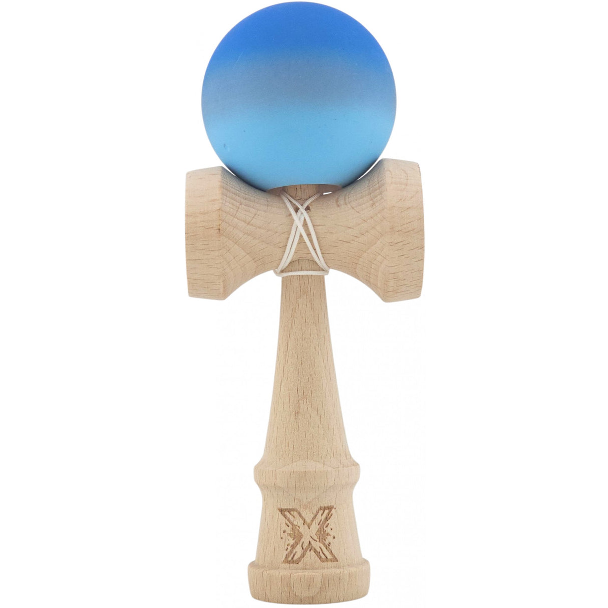 Kendama X Originala, Profesionala, Flippy, din Lemn, Rubber Grip, 18 cm, Albastru/Alb