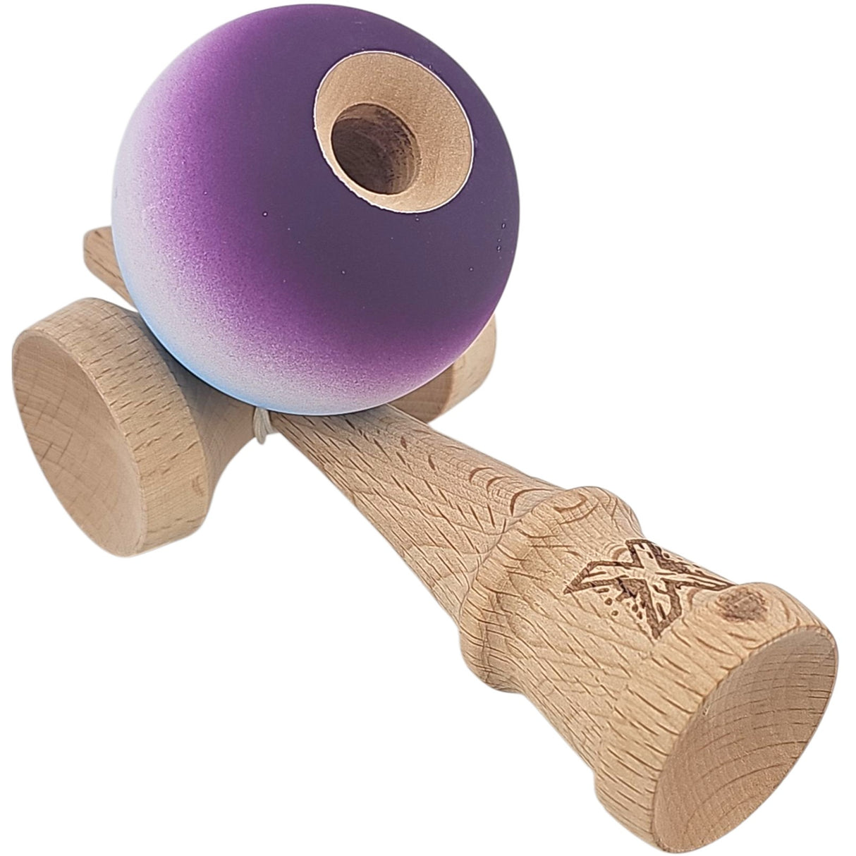 Kendama X Originala, Profesionala, Flippy, din Lemn, Rubber Grip, 18 cm, Albastru/Alb/Violet