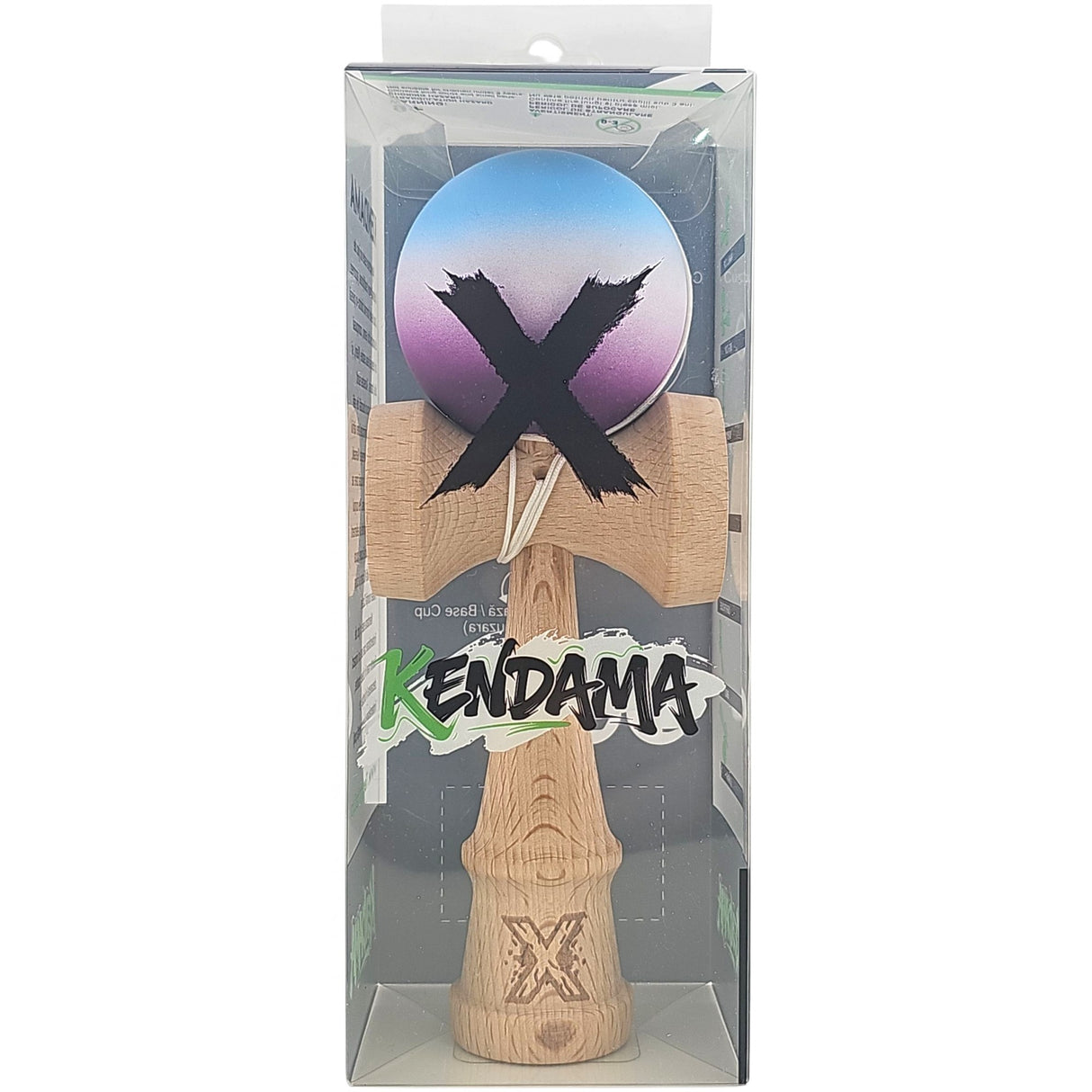 Kendama X Originala, Profesionala, Flippy, din Lemn, Rubber Grip, 18 cm, Albastru/Alb/Violet