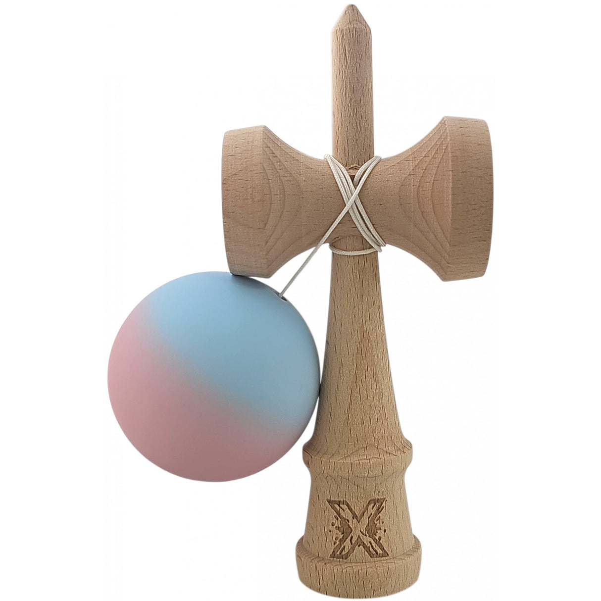 Kendama X Originala, Profesionala, Flippy, din Lemn, Rubber Grip, 18 cm, Albastru/Lila
