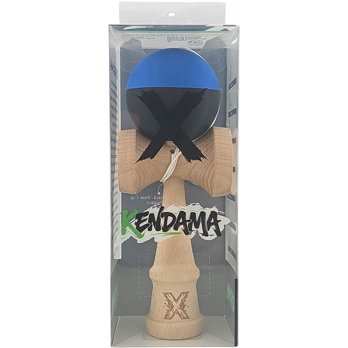 Kendama X Originala, Profesionala, Vivimall, din Lemn, Rubber Grip, 18 cm, Albastru/Negru - vivimall.ro