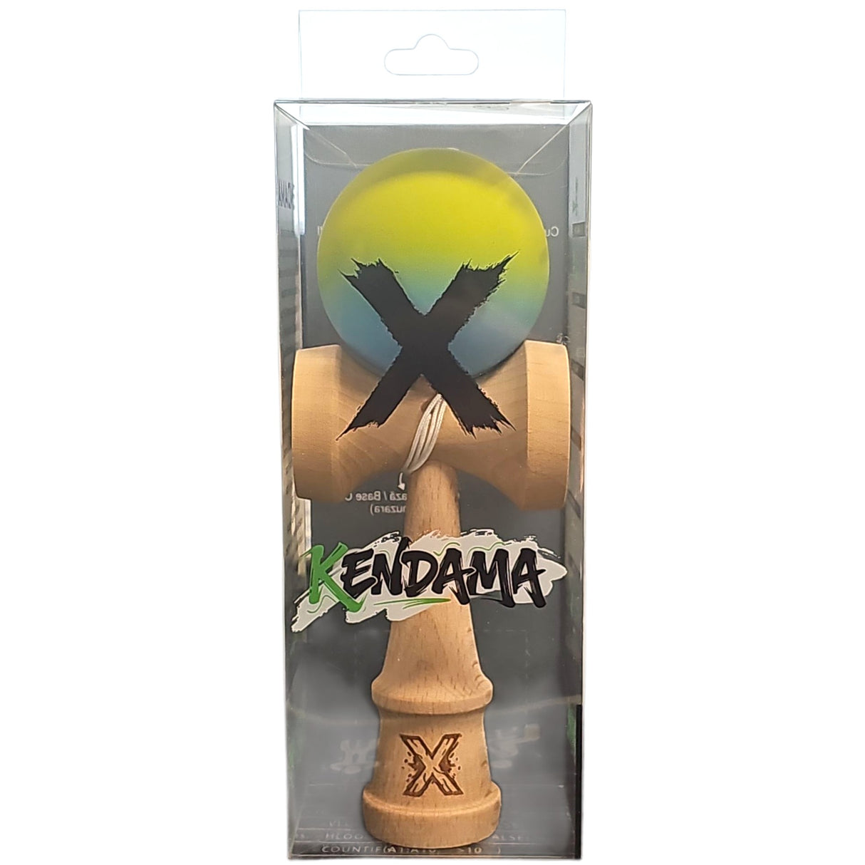 Kendama X Originala, Profesionala, Vivimall, din Lemn, Rubber Grip, 18 cm, Gradient Galben/Albastru/Verde - vivimall.ro