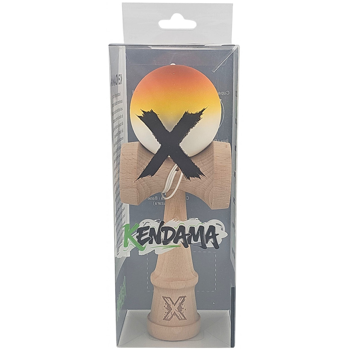 Kendama X Originala, Profesionala, Vivimall, din Lemn, Rubber Grip, 18 cm, Gradient Rosu Galben Alb - vivimall.ro