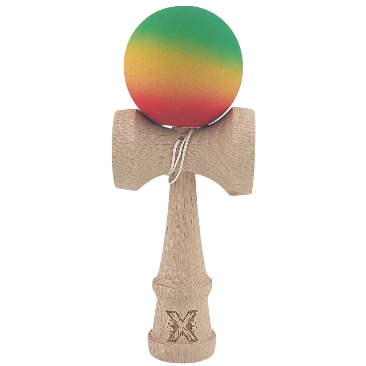 Kendama X Originala, Profesionala, Vivimall, din Lemn, Rubber Grip, 18 cm, Gradient Verde/Galben/Rosu - vivimall.ro