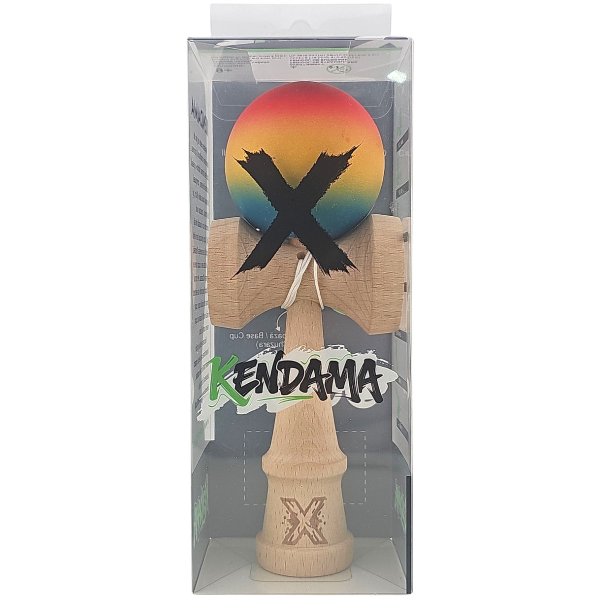 Kendama X Originala, Profesionala, Flippy, din Lemn, Rubber Grip, 18 cm,Rosu/Galben/Albastru