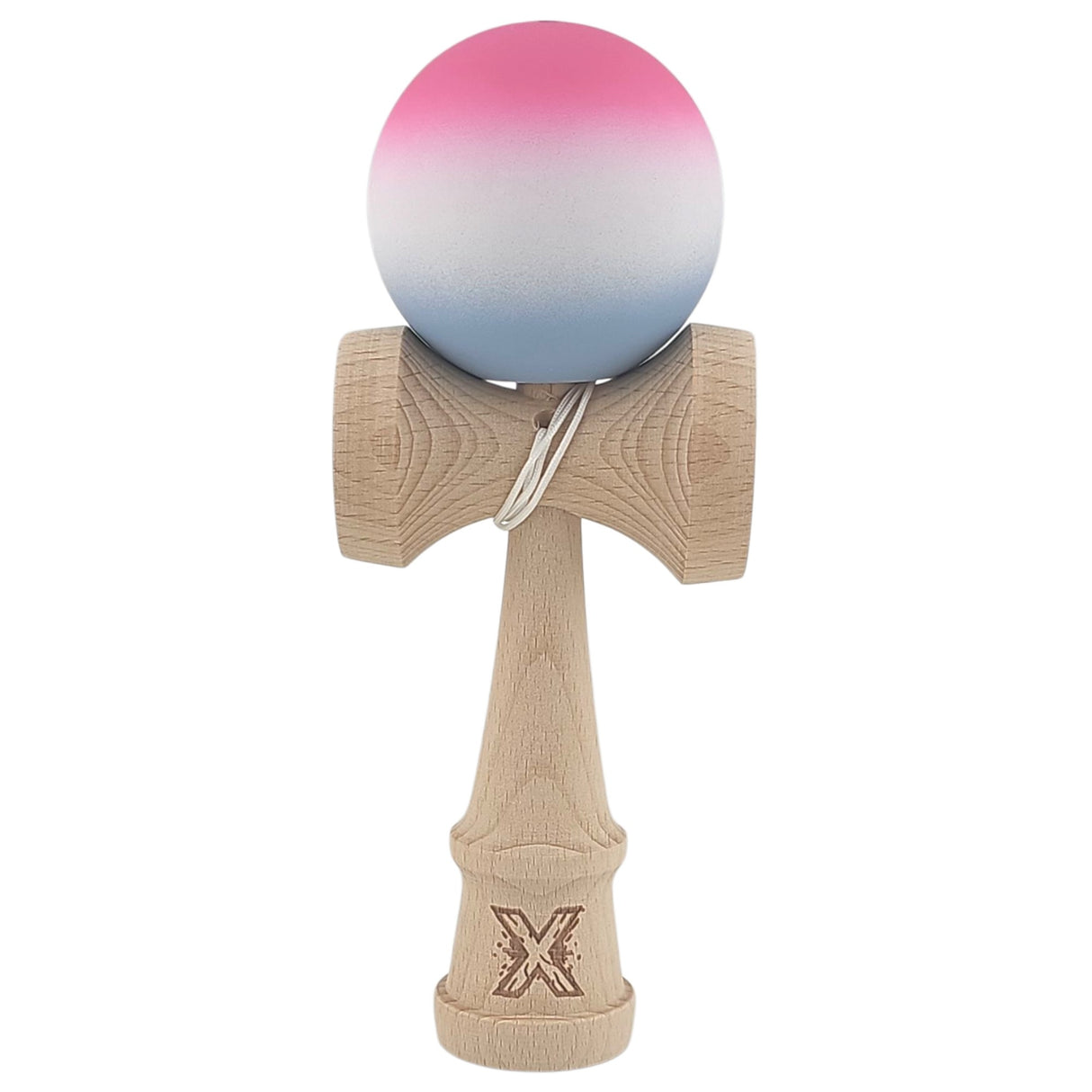 Kendama X Originala, Profesionala, Vivimall, din Lemn, Rubber Grip, 18 cm, Roz/Alb/Gri - vivimall.ro