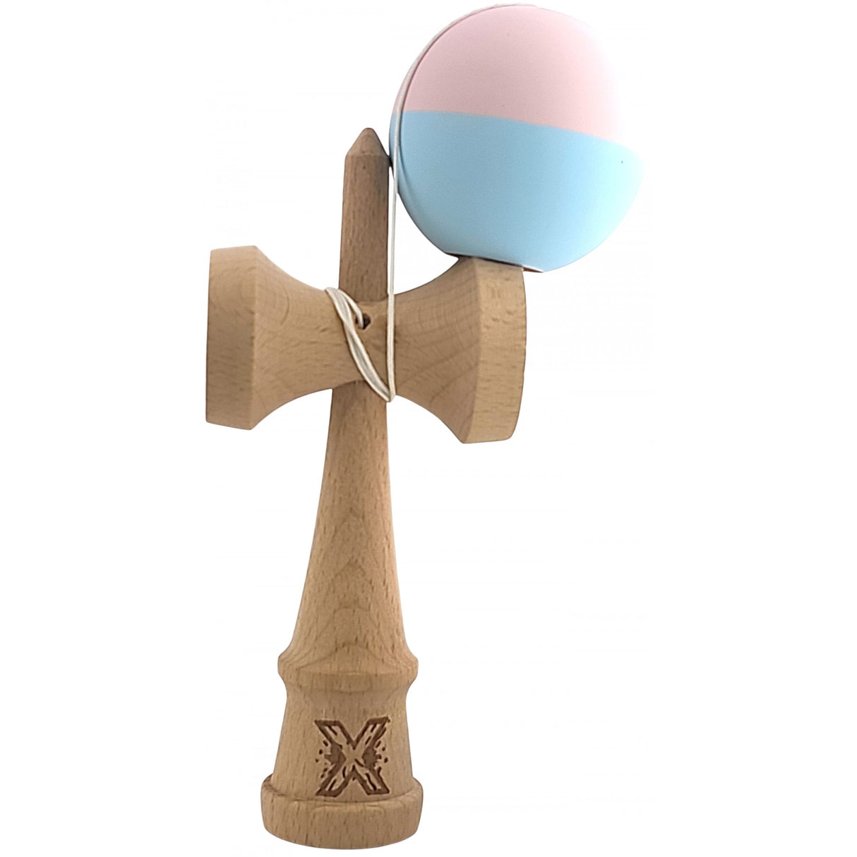 Kendama X Originala, Profesionala, Flippy, din lemn, Rubber Grip, 18 cm, Roz/Albastru - vivimall.ro