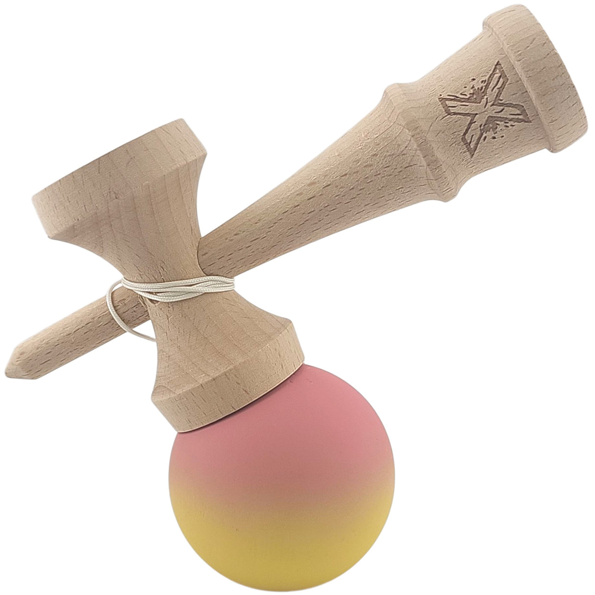 Kendama X Originala, Profesionala, Flippy, din Lemn, Rubber Grip, 18 cm, Roz/Galben